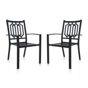 MEOOEM Patio Dining Chairs Set of 2 Outdoor Metal Stackable Arm Chairs for Backyard Garden Backyard Deck, Black