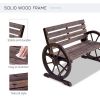 2-Person Seat Bench with Backrest Wooden Wagon Wheel Bench, Rustic Outdoor Patio Furniture-AS