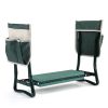 Outdoor 2-in-1 Garden Stool and Kneeler;  Garden Bench with Tool Bags;  Kneeling Pad; Green