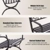 Outdoor Garden Bench, Cast Iron Metal Frame Patio Park Bench with Floral Pattern Backrest, Arch Legs. MFSTUDIO 50 Inches