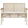 Patio Bench w Cushion Beige Poly Rattan Acacia Wood