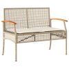 Patio Bench w Cushion Beige Poly Rattan Acacia Wood