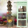 Outsunny Outdoor Fountain with Birdhouse, Cascading Garden Waterfall Bird Bath with 3-Tier Rustic Tree Trunk / Log Design, LED Lights for Porch, Deck