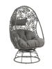 ACME Hikre Patio Lounge Chair & Side Table, Clear Glass, Charcoal Fabric & Black Wicker 45113