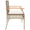 Patio Bench w Cushion Beige Poly Rattan Acacia Wood