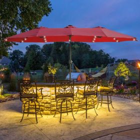 15x9ft Large Double-Sided Rectangular Outdoor Twin Patio Market Umbrella with light and base- red [Weekend can not be shipped, order with caution]