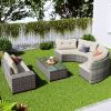 GO 8-pieces Outdoor Wicker Round Sofa Set, Half-Moon Sectional Sets All Weather, Curved Sofa Set With Rectangular Coffee Table