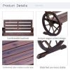 2-Person Seat Bench with Backrest Wooden Wagon Wheel Bench, Rustic Outdoor Patio Furniture-AS