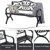 Outdoor Garden Bench, Cast Iron Metal Frame Patio Park Bench with Floral Pattern Backrest, Arch Legs. MFSTUDIO 50 Inches