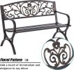 Outdoor Garden Bench, Cast Iron Metal Frame Patio Park Bench with Floral Pattern Backrest, Arch Legs. MFSTUDIO 50 Inches