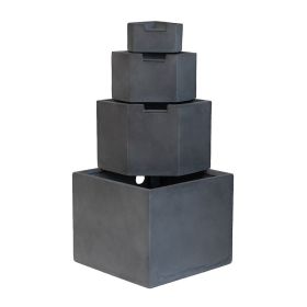 19.7x19.7x41.7" Gray Cement 4 Tier Block Water Fountain Outdoor