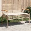 Patio Bench w Cushion Beige Poly Rattan Acacia Wood