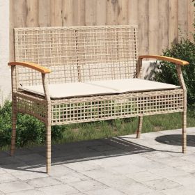 Patio Bench with Cushion Beige Poly Rattan Acacia Wood