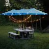 15x9ft Large Double-Sided Rectangular Outdoor Twin Patio Market Umbrella with light and base- blue [Weekend can not be shipped, order with caution]