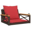 Swing Bench with Cushions Brown 24.8"x24.4"x15.7" Poly Rattan