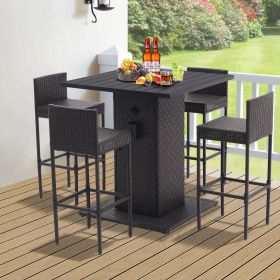 5-Piece Outdoor Conversation Bar Set,All Weather PE Rattan and Steel Frame Patio Furniture With Metal Tabletop and Stools for Patios, Backyards