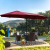 15x9ft Large Double-Sided Rectangular Outdoor Twin Patio Market Umbrella with light and base- red [Weekend can not be shipped, order with caution]