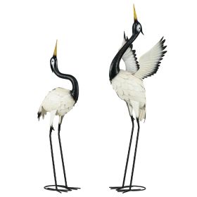 Outsunny Heron Garden Statues, 35.5" & 40.5" Standing Bird Sculptures, Metal Set of 2