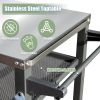 3-Shelf Outdoor Grill Table, Grill Cart with Wheels, Outdoor Pizza Oven and Food Prep Table, Blackstone Table with Stainless Steel Tabletop