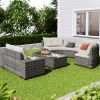 GO 8-pieces Outdoor Wicker Round Sofa Set, Half-Moon Sectional Sets All Weather, Curved Sofa Set With Rectangular Coffee Table