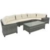 GO 8-pieces Outdoor Wicker Round Sofa Set, Half-Moon Sectional Sets All Weather, Curved Sofa Set With Rectangular Coffee Table