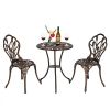 European Style Cast Aluminum Outdoor 3 Piece Tulip Bistro Set of Table and Chairs Bronze