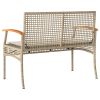 Patio Bench w Cushion Beige Poly Rattan Acacia Wood