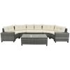 GO 8-pieces Outdoor Wicker Round Sofa Set, Half-Moon Sectional Sets All Weather, Curved Sofa Set With Rectangular Coffee Table