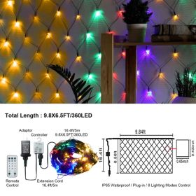 9.8*6.5FT Christmas Mesh Net Light,360 LED Net Light with 8 Modes & Remote