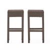 Outdoor PE Rattan Backless Barstools, Set of 2, Dark Brown