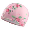 Kids Elastic Swimming Cap Cloth Fabric Swim Caps Pink Rose Print Bathing Cap