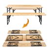 tab3PCS Outdoor Folding Picnic Table Bench Set, Portable Patio Dining Table Set with Wooden Top & Steel Frame