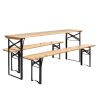 tab3PCS Outdoor Folding Picnic Table Bench Set, Portable Patio Dining Table Set with Wooden Top & Steel Frame