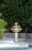 15.7x15.7x26.4" Decorative Two-Tiered White Outdoor Water Fountain with Bird Accents