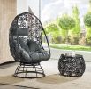 ACME Hikre Patio Lounge Chair & Side Table, Clear Glass, Charcoal Fabric & Black Wicker 45113