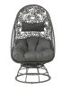 ACME Hikre Patio Lounge Chair & Side Table, Clear Glass, Charcoal Fabric & Black Wicker 45113