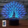 Peacock 3D Illusion Lamps Nightlight With Remote Control