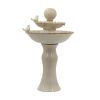 15.7x15.7x26.4" Decorative Two-Tiered White Outdoor Water Fountain with Bird Accents