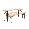 tab3PCS Outdoor Folding Picnic Table Bench Set, Portable Patio Dining Table Set with Wooden Top & Steel Frame