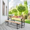 tab3PCS Outdoor Folding Picnic Table Bench Set, Portable Patio Dining Table Set with Wooden Top & Steel Frame