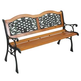 49" Garden Bench Outdoor Patio Park Chair Furniture Hardwood Slats Cast Iron Frame