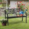 Black Park Bench Front Porch Bench for Yard Lawn Decor Deck Entryway (Floral)