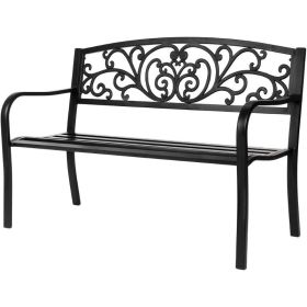 Black Park Bench Front Porch Bench for Yard Lawn Decor Deck Entryway (Floral)