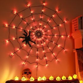 3.28FT Spider Web Light with Hairy Spider 70LED Battery Powered Remote Control 8 Lighting Modes Glowing Outdoor Indoor Wall Halloween Decoration (Lighting: Warm)