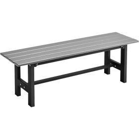 Outdoor Garden Bench, 2-Person Patio Park Bench with HDPE Slatted Seat & Metal Frame, Rectangular Outdoor Dining Bench (Color: Grey-1)