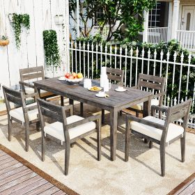 Acacia Wood Outdoor Dining Table And Chairs Suitable For Patio; Balcony Or Backyard (Color: Grey)