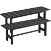 Outdoor Garden Bench, 2-Person Patio Park Bench with HDPE Slatted Seat & Metal Frame, Rectangular Outdoor Dining Bench