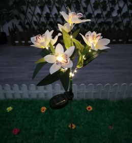 LED Solar Rose Orchid Flower Light Outdoor Garden Waterproof Simulation Lawn Lamp (Emitting Color: 7 head orchid white)