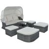 Outdoor Patio Furniture Set Daybed Sunbed with Retractable Canopy Conversation Set Wicker Furniture Sofa Set