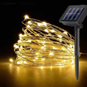 Solar Christmas String Lights; 33ft 100 LED Solar 8 Modes Outdoor Waterproof String Lights (Color: Warm White)